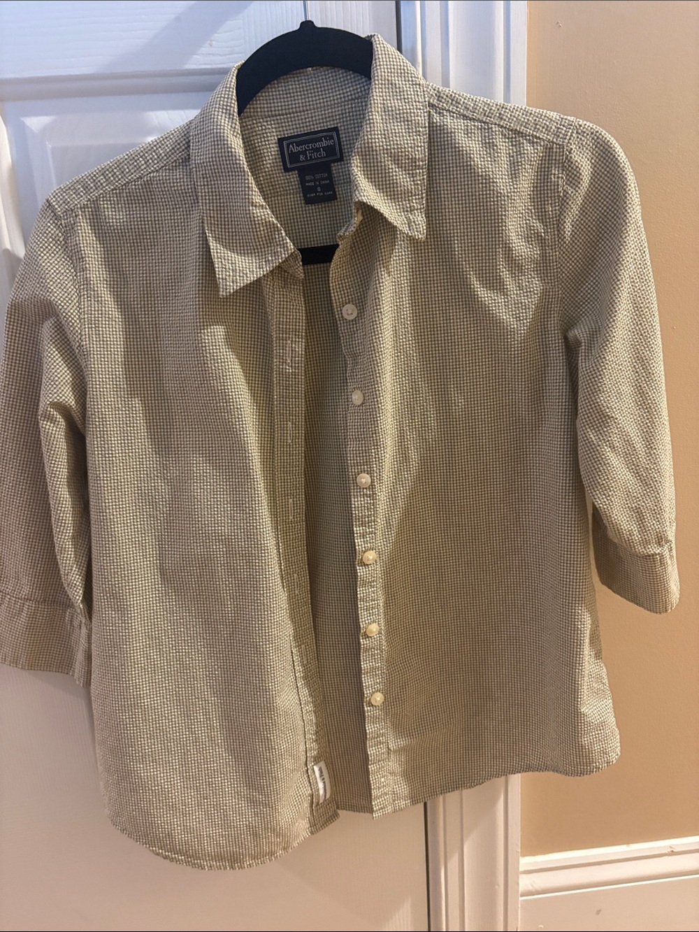 Abercrombie & Fitch Beige and Green Micro-Check Button-Front Shirt